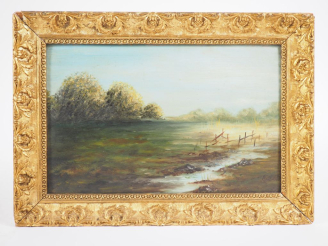 Vente aux enchères 2 différents tableautins "paysage"  Huiles sur carton Dim. 17,5 x 27 c