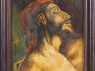 Vente aux enchères Ecole française XXème. "portrait d'homme barbu" Huile sur toile, monog