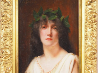Vente aux enchères A. EDOUARD.  "portrait de femme laurée"  Huile sur toile, signée en ha