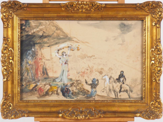 Vente aux enchères Stanislas CHLEBOWSKI. "apparition de la reine de Saba" Aquarelle gouac