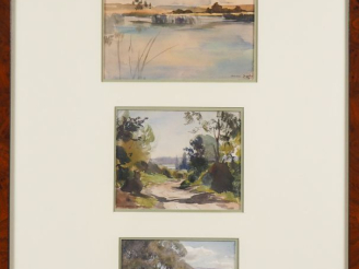 Vente aux enchères Anna ZUBER.  Suite de trois aquarelles dans un même encadrement" paysa
