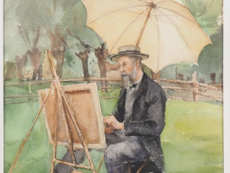Vente aux enchères Anna ZUBER. "le peintre à son chevalet" Aquarelle, Dim: 34 x 24,5 cm,