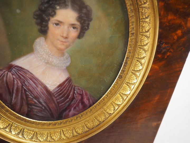 A. POISSANT.  Ecole française XIXème "portrait de jeune femme à la rob