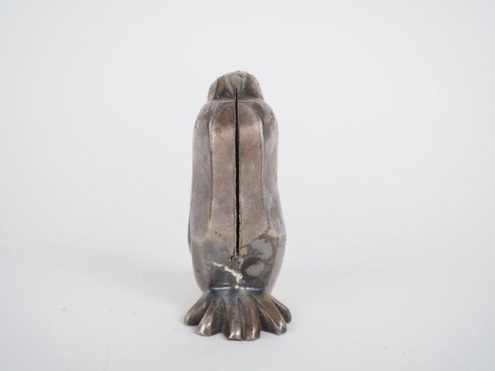 GALLIA. Salière en métal argenté de style Art Déco, "échassier". H. 8 