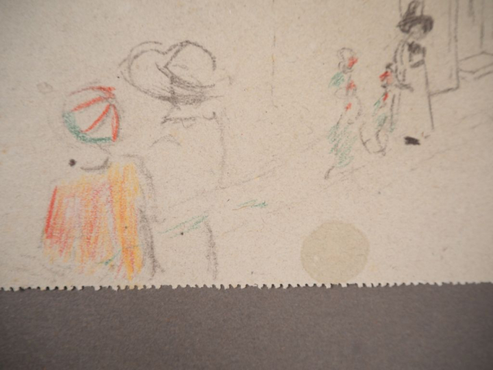 Mario CAVAGLIERI.  "La fête au village" Dessin au crayon noir et de co
