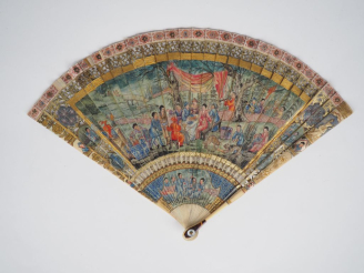 Vente aux enchères Eventail italien fin XVIIIème début XIXème en ivoire polychrome à déco