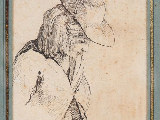 Etienne de LAVALLEE-POUSSIN. "Portrait de jeune romain". Dessin signé 