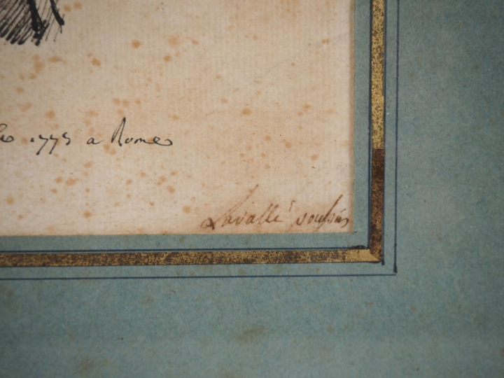 Etienne de LAVALLEE-POUSSIN. "Portrait de jeune romain". Dessin signé 