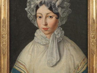 Vente aux enchères Ecole française début XIXème. "Portrait de jeune fille au châle". Huil