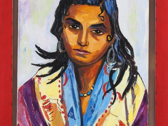 Renée ASPE.  "portrait de jeune mexicaine"  Huile sur toile, signée en