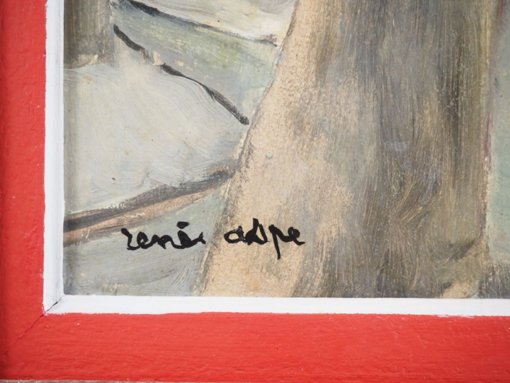 Renée ASPE.  "la fête du 14 juillet à Céret" Huile sur carton, signée 