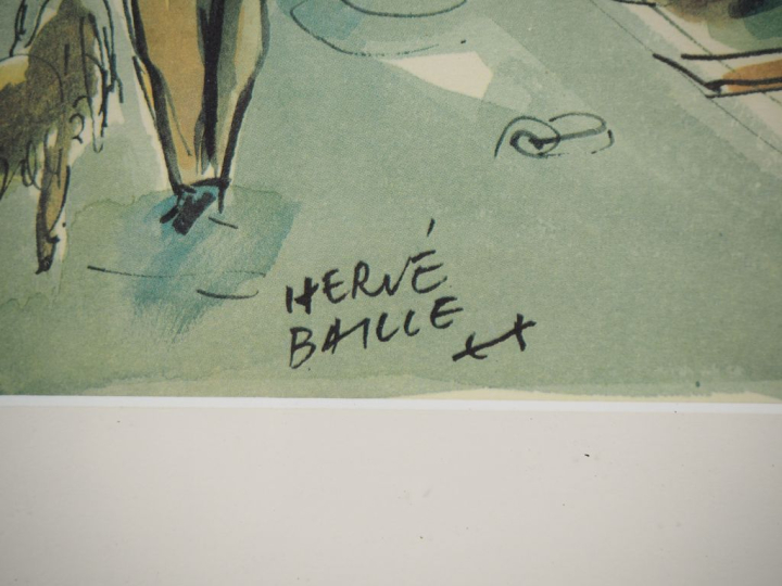 Hervé BAILLE.  "le port de plaisance" Lithographie Dim. À vue : 23,5 x