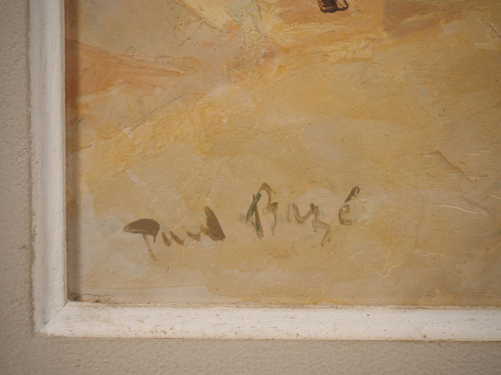 Paul BAZE.  "Chapelle à Javea"  Huile sur panneau, signée en bas à gau