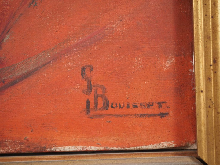 BOUISSET. "Portrait de polynésienne". Huile sur toile, signée en bas à