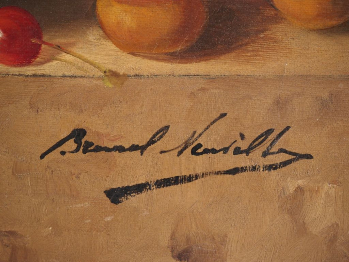 Alfred Arthur BRUNEL de NEUVILLE. "Nature morte aux fruits". Huile sur