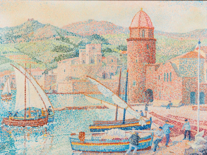 Yvonne CANU. "le port de Collioure" Huile sur toile, signée en bas à d