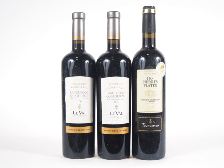 3 BOUTEILLES : 2 BOUTEILLES LANGUEDOC QUATOURZE LE VAL - 2015/1 BOUTEI