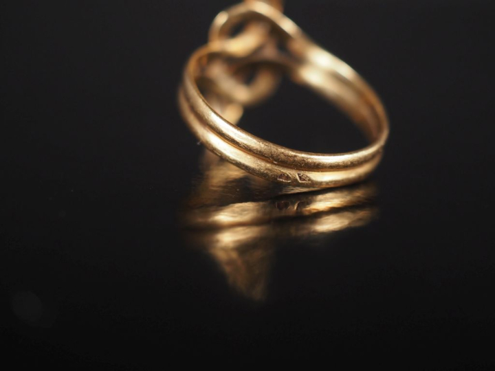 Bague ajourée en or jaune 750, à décor de deux serpents entrelacés et 