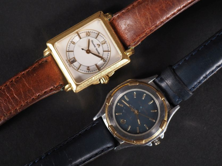 Maurice LACROIX,  Montre bracelet en métal doré. Cadran à chiffres ara