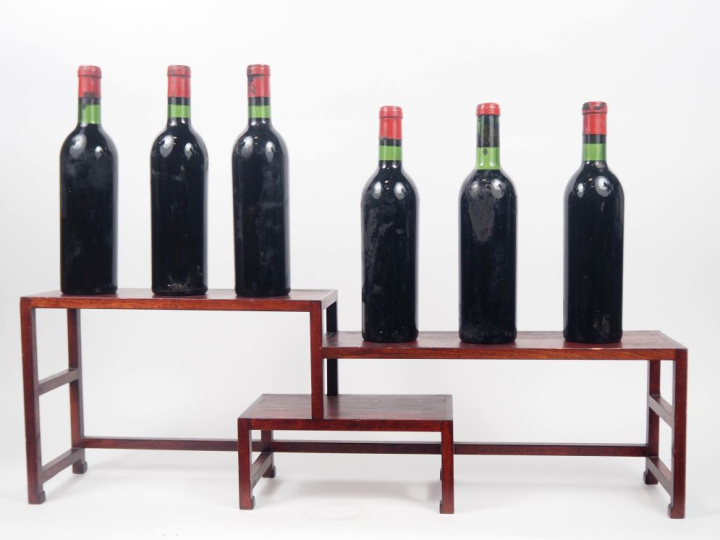 6 BOUTEILLES CHÂTEAU L'ÉVANGILE POMEROL - 1957 - 1 BON NIVEAU/1 BG/1 L