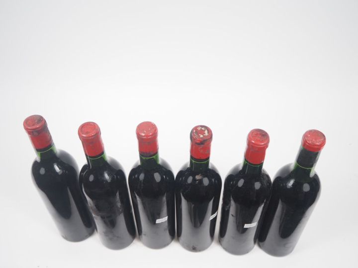 6 BOUTEILLES CHÂTEAU L'ÉVANGILE POMEROL - 1957 - 1 BON NIVEAU/1 BG/1 L