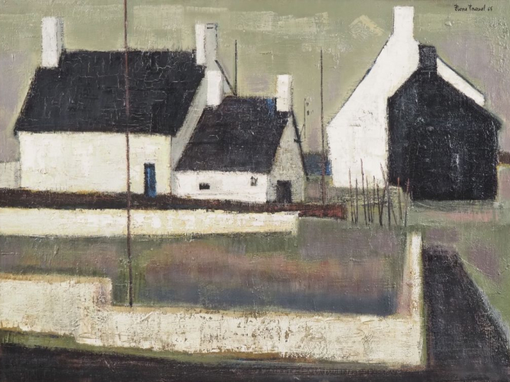 Pierre FOURNEL.  "Maisons bretonnes" Huile sur toile, signée en haut à