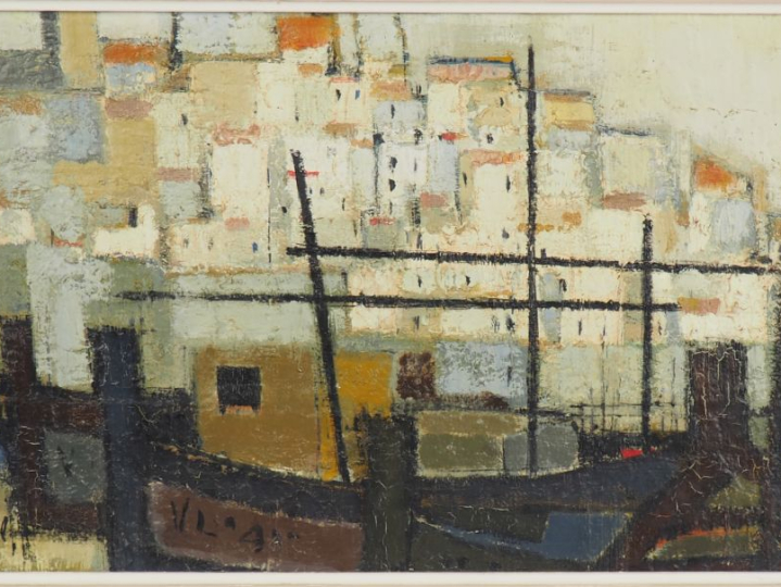Pierre FOURNEL. "port d'Espagne" Huile sur panneau, signée en bas à ga