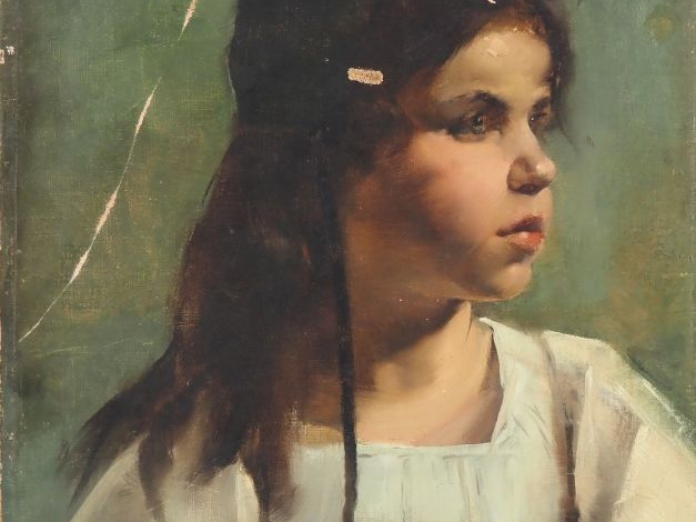 Louise de HEM.  "portrait de fillette" Huile sur toile, signée en haut