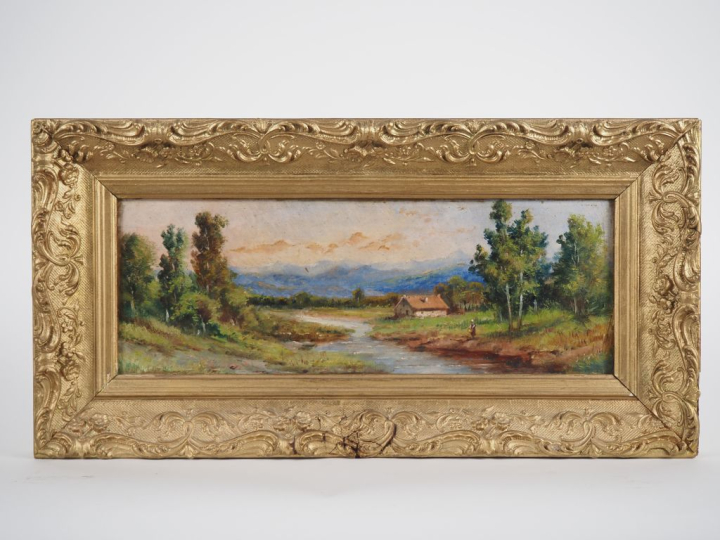Pascal JULES.  "paysages"  Paire d'huiles sur panneaux, signées en bas