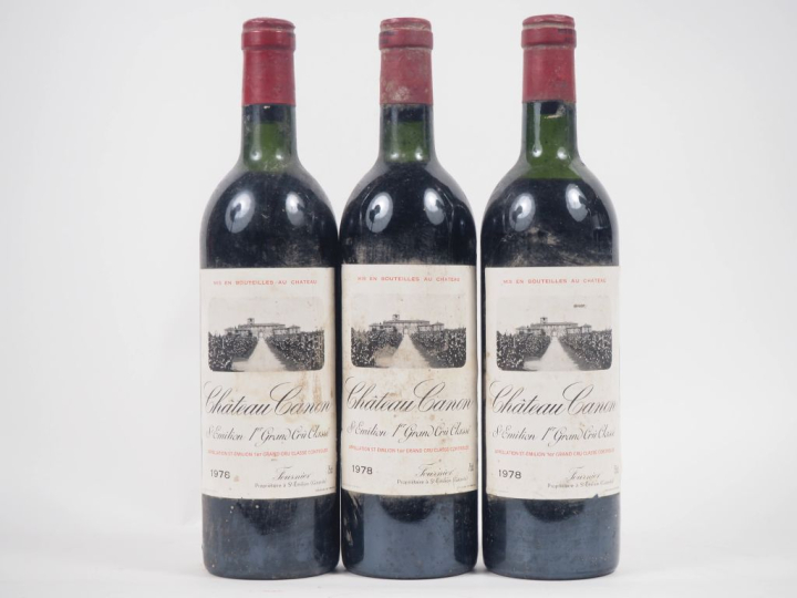 3 BOUTEILLES CHÂTEAU CANON GC ST ÉMILION 1er GCC - 1978 - 1 BG/2 LB 