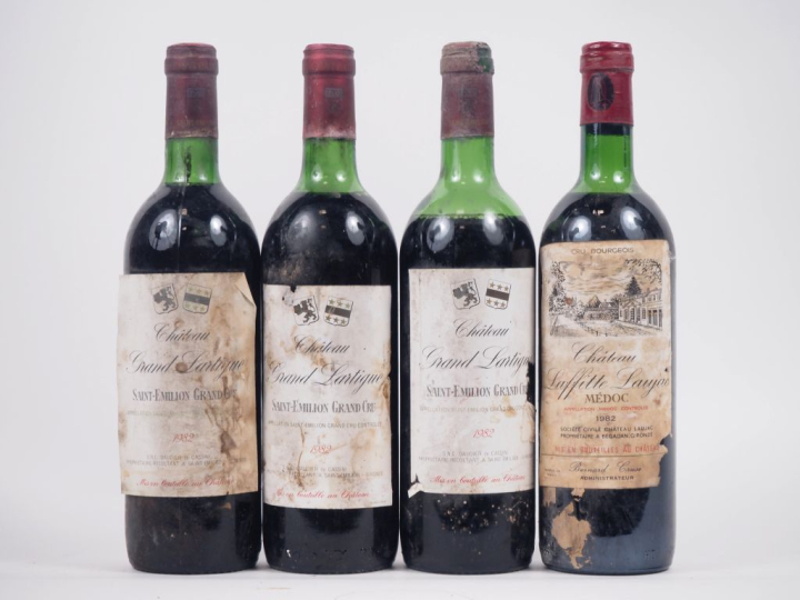4 BOUTEILLES 1982 : 3 CHÂTEAU GRAND LARTIGUE GC ST ÉMILION - 1 BG/1 LB