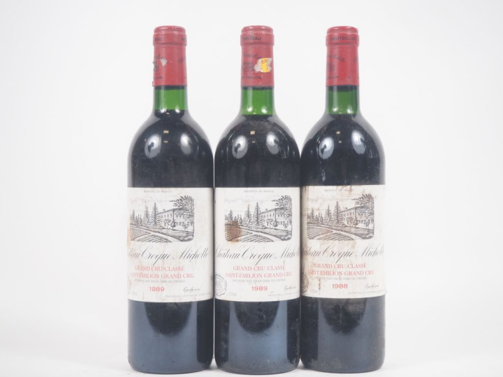 3 BOUTEILLES CHÂTEAU CROQUE MICHOTTE GCC ST ÉMILION - 1 de 1988 / 2 de