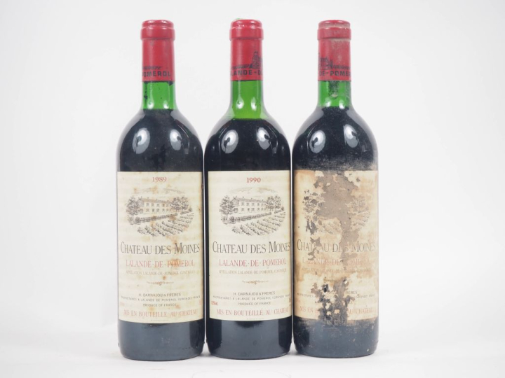 3 BOUTEILLES CHÂTEAU DES MOINES LALANDE DE POMEROL : 1 DE 1989 - BG / 