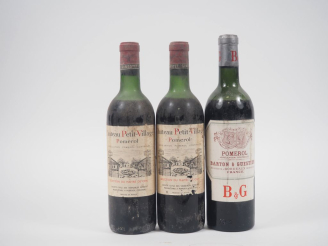 Vente aux enchères 3 BOUTEILLES : 2 CHÂTEAU PETIT VILLAGE POMEROL NM 1 HEP/1 MEP / 1 POME