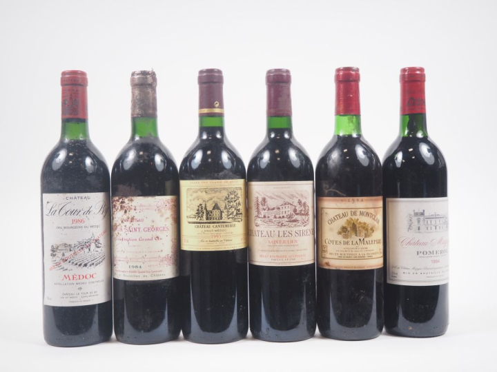 6 BOUTEILLES : 1 LA TOUR DE BY CB MÉDOC - 1986 - BG/ELS / 1 CHÂTEAU MO