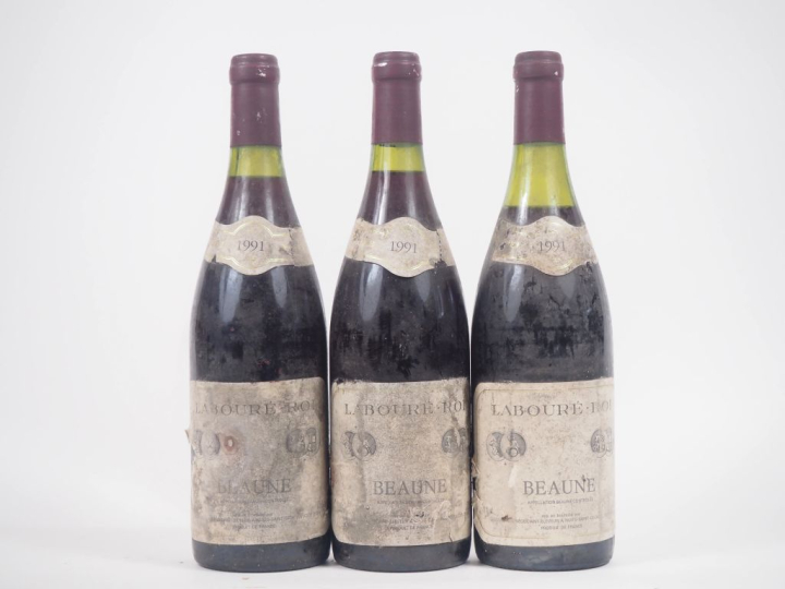 3 BOUTEILLES BEAUNE LABOURÉ ROI - 1991 - 1,5 à 3,8 CM/ETS/BS 