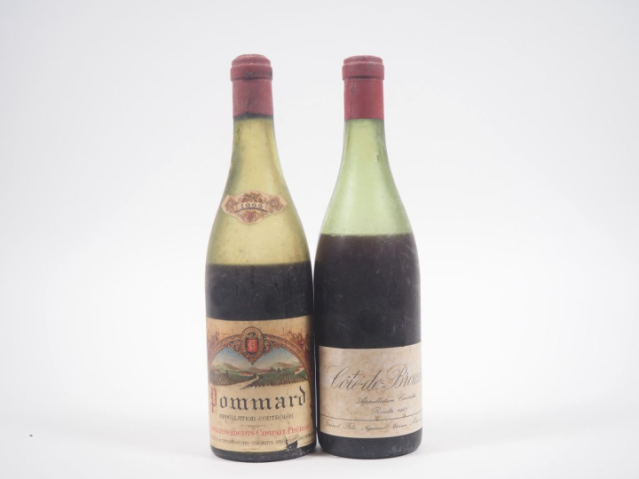 2 BOUTEILLES : 1 POMMARD CHANUT FRÈRES - 1955 - VIDANGE / 1 CÔTE DE BR