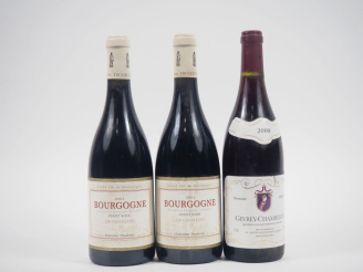 Vente aux enchères 3 BOUTEILLES : 1 GEVREY CHAMBERTIN DOMAINE SIRUGUE 2000 / 2 BOURGOGNE 