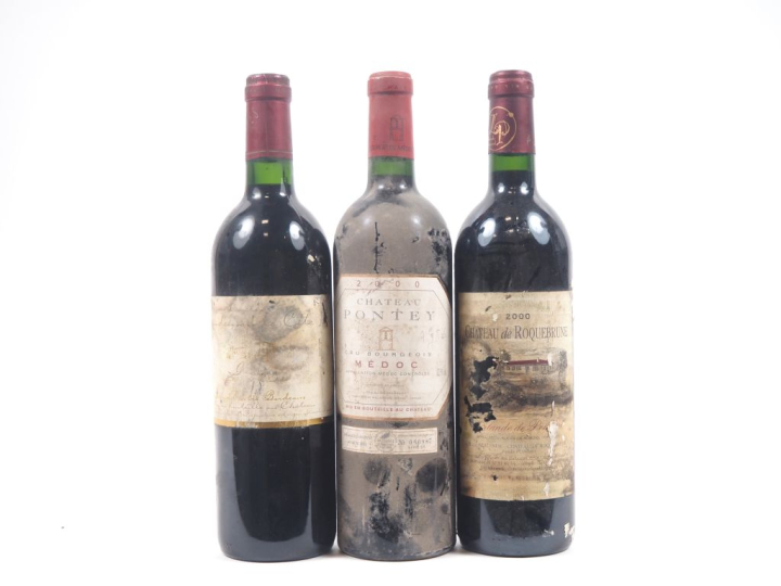 3 BOUTEILLES : 1 CHÂTEAU PONTEY CB MÉDOC - 2000 / 1 CHÂTEAU DE ROQUEBR