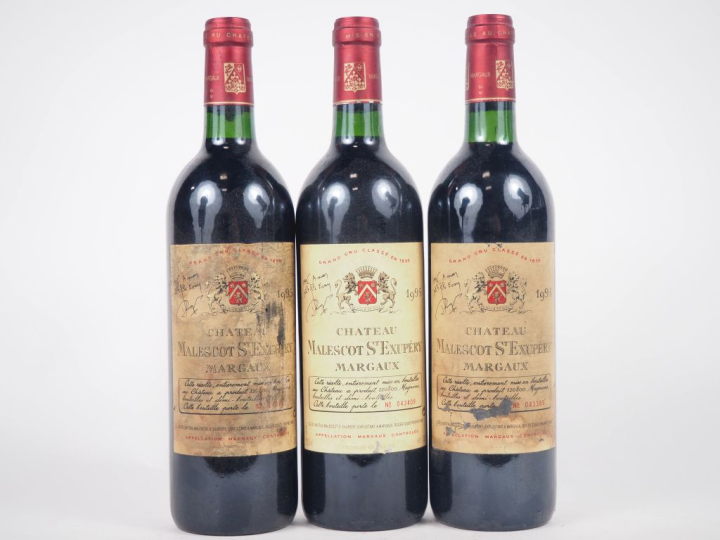 3 BOUTEILLES CHÂTEAU MALESCOT ST EXUPÉRY GCC MARGAUX - 1995 - 1 BG/ES/
