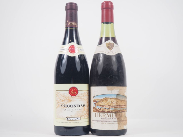 2 BOUTEILLES : 1 GIGONDAS E.GUIGAL - 2019 / 1 HERMITAGE - 1979 - ET 