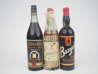 Vente aux enchères 3 BOUTEILLES : 1 RIVESALTES BAIXADOR / 1 BARTISSOL / 1 BANYULS MARTY 