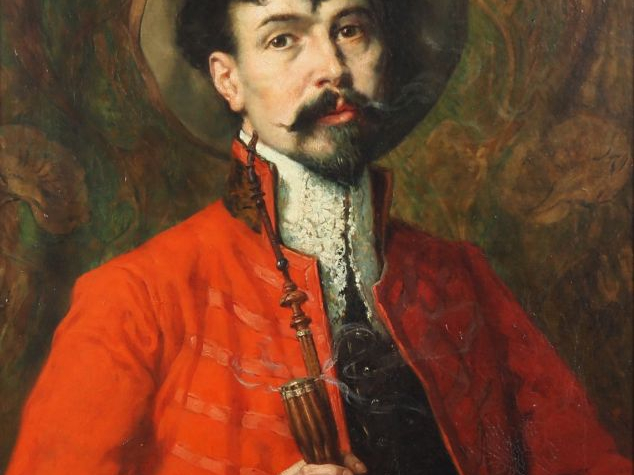 F. ROYBET. "autoportrait à la veste rouge" Huile sur toile, signée en 
