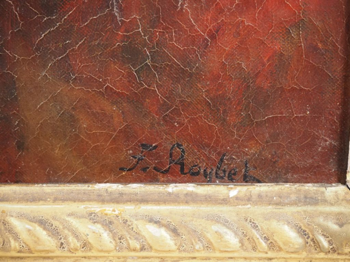 F. ROYBET. "autoportrait à la veste rouge" Huile sur toile, signée en 