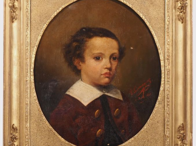 L. LEMARESQUIER.  "portrait d'enfant" Huile sur toile, signée en bas à