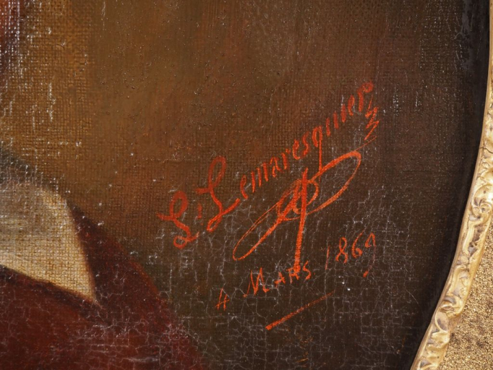 L. LEMARESQUIER.  "portrait d'enfant" Huile sur toile, signée en bas à
