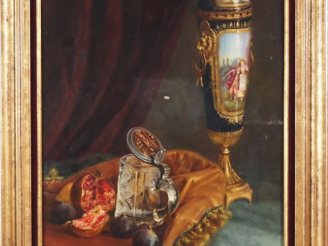 Vente aux enchères BUCQUOY.  "nature morte" Huile sur toile, signée en bas à gauche et et