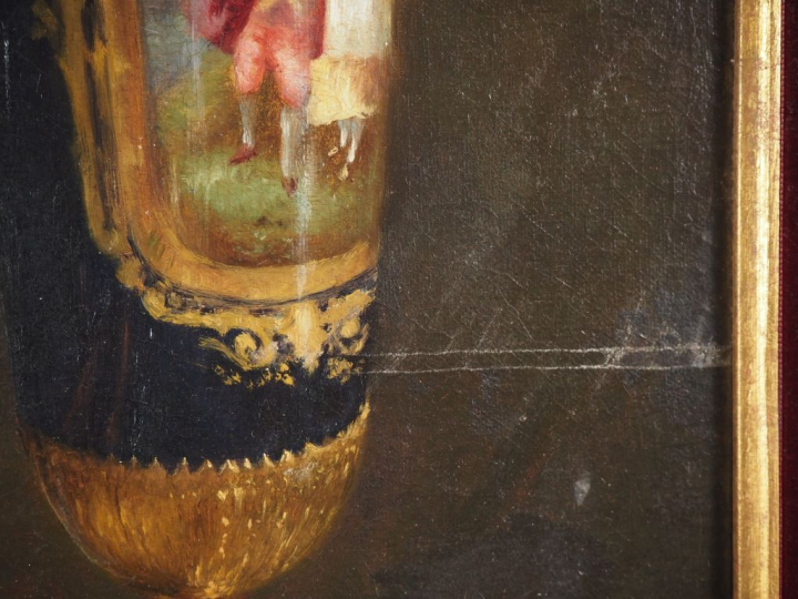 BUCQUOY.  "nature morte" Huile sur toile, signée en bas à gauche et et