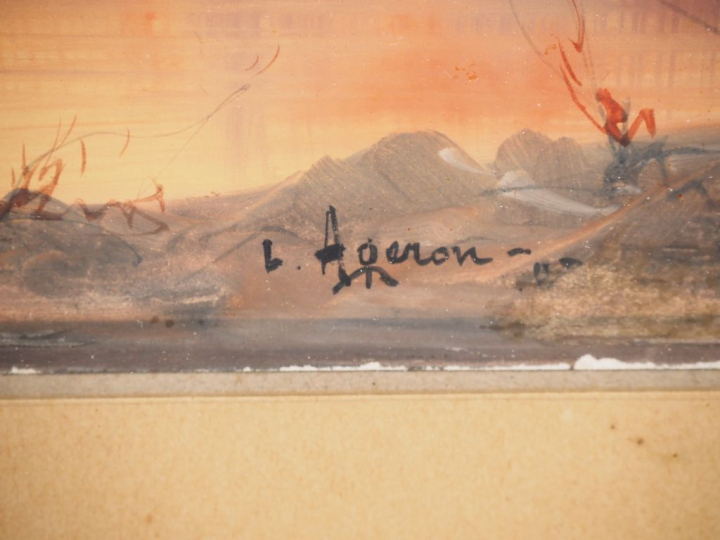 Louis Noël AGERON.  "les bords du Rhone près de Valence" Aquarelle, si