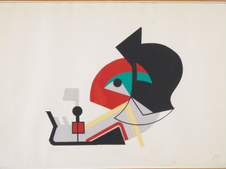 Vente aux enchères ATTILO ALFRERI.  "portrait à la pipe" Lithographie, signée en bas à dr